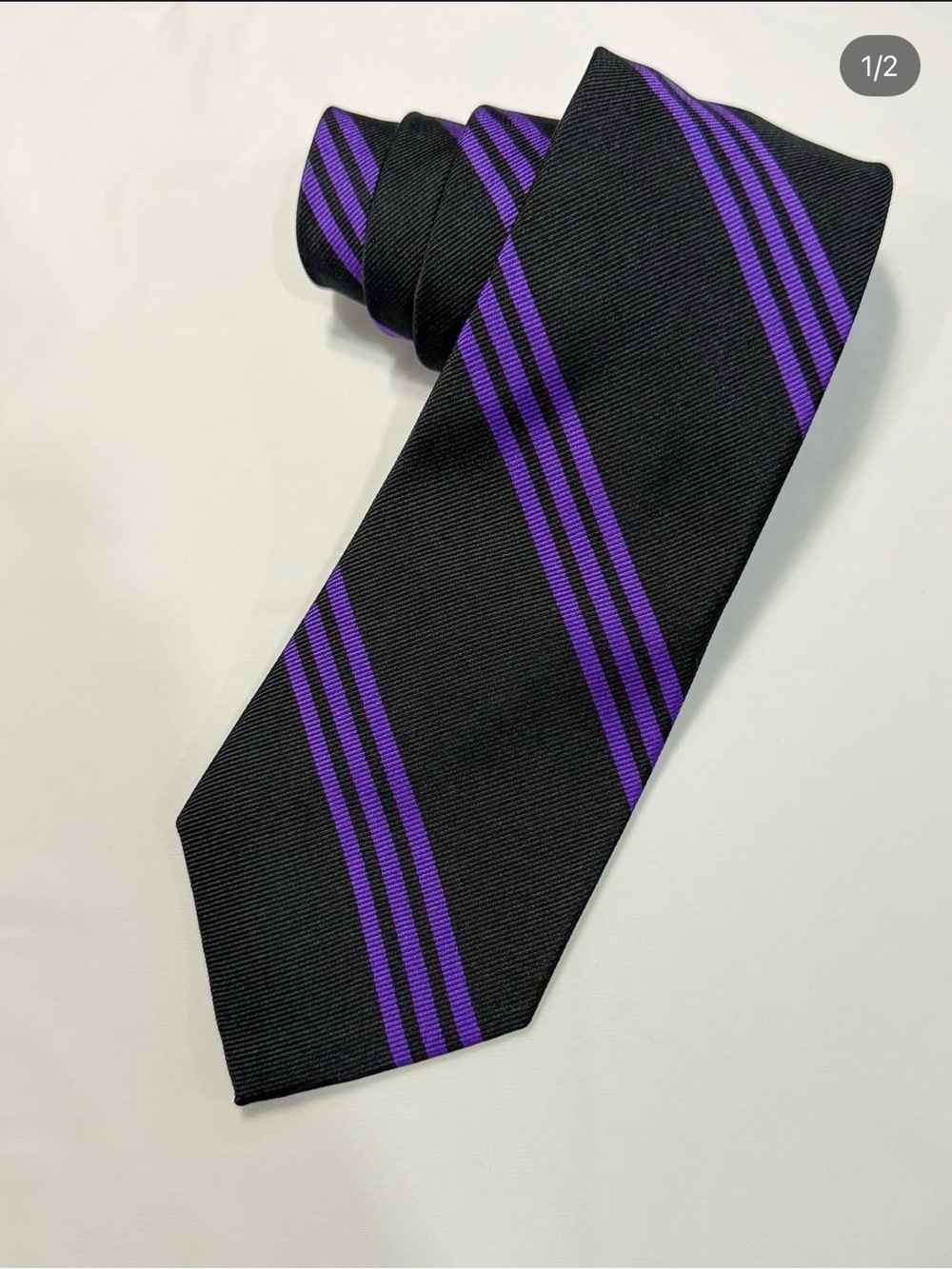Lauren Ralph Lauren Black Tie with Purple Stripes